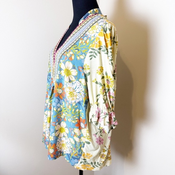 Bl-nk Stephanie Top Sold at Anthropologie Size L Blue Motif - Picture 7 of 12